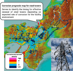 Corrosion prognosis map for steel towers