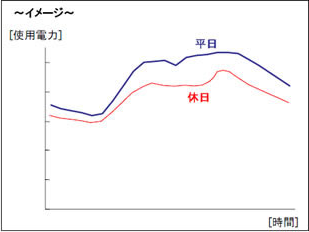 平日と休日による需要の変動を表したグラフ（イメージ）