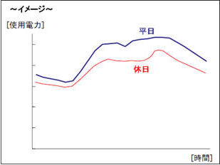 平日と休日による需要の変動を表したグラフ(イメージ)