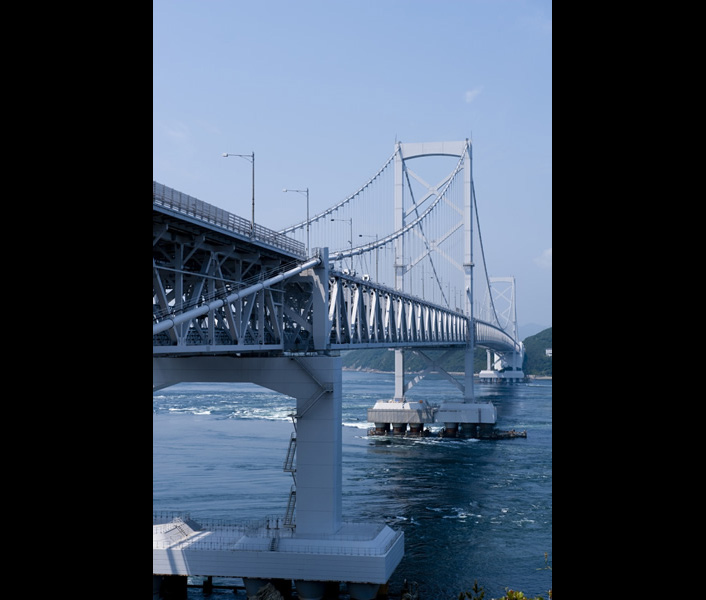 四国（対岸）と淡路島を結ぶ大鳴門橋と電力ケーブル